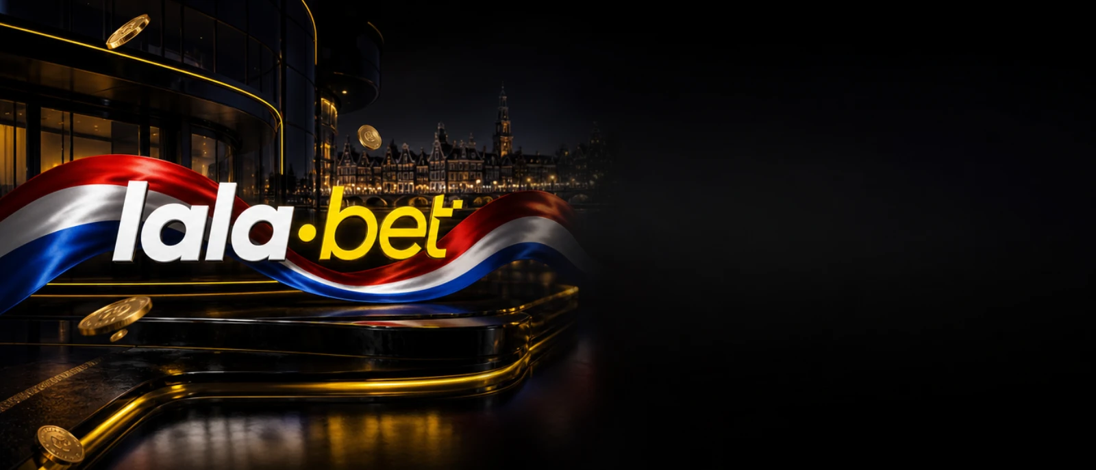 Lalabet Casino Nederland met Nederlandse vlag en gouden casinodetails